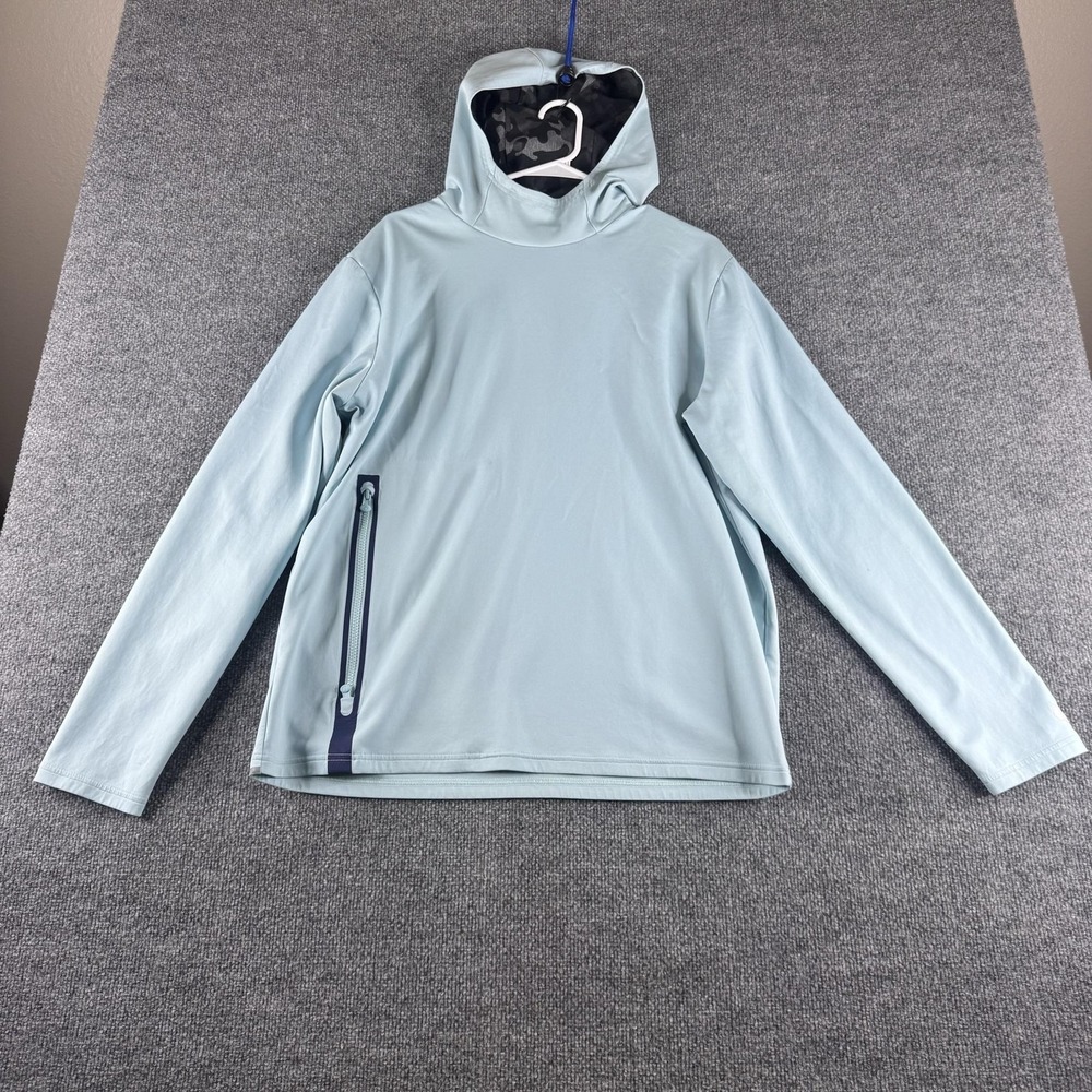 Greyson Light Blue Hooded Pullover with Navy Zip Detail